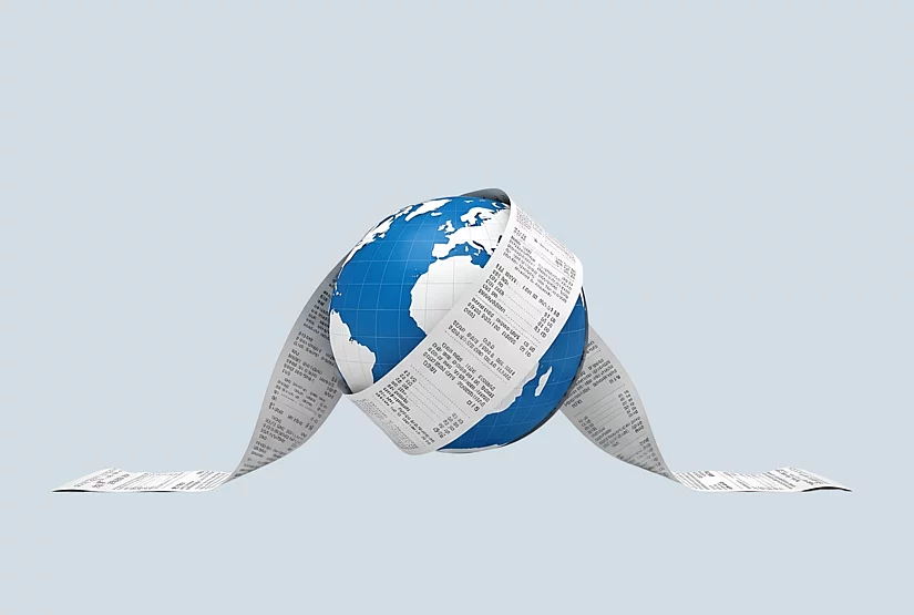 globe wrapped in receipt 
