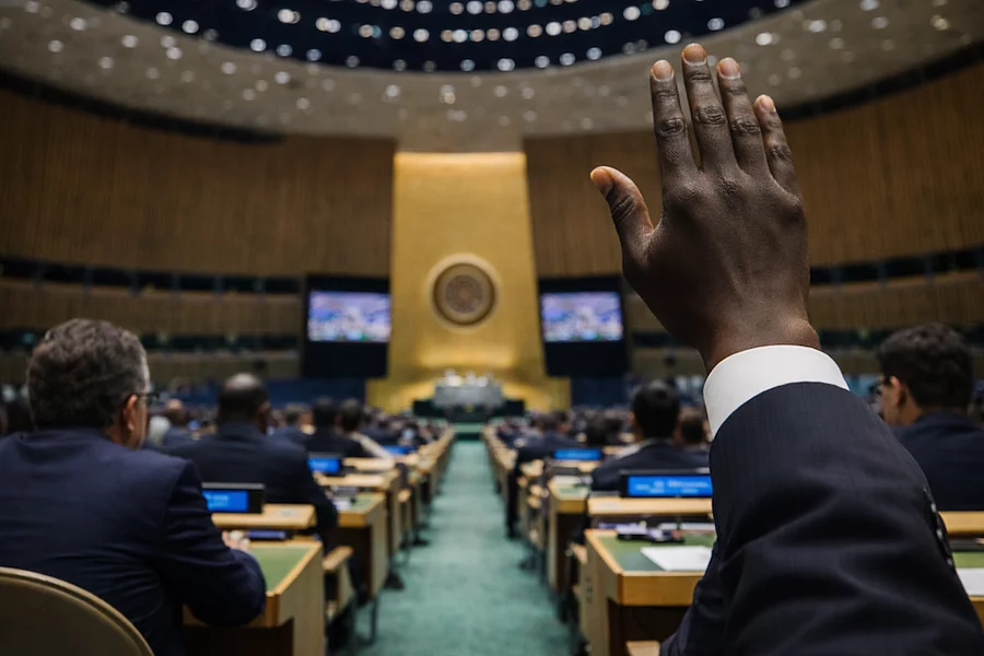 UN deligate raising hand